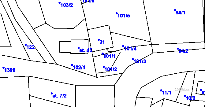 Parcela st. 101/1 v KÚ Loučky u Jihlavy, Katastrální mapa