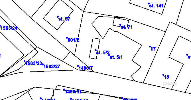 Parcela st. 5/2 v KÚ Vílanec, Katastrální mapa