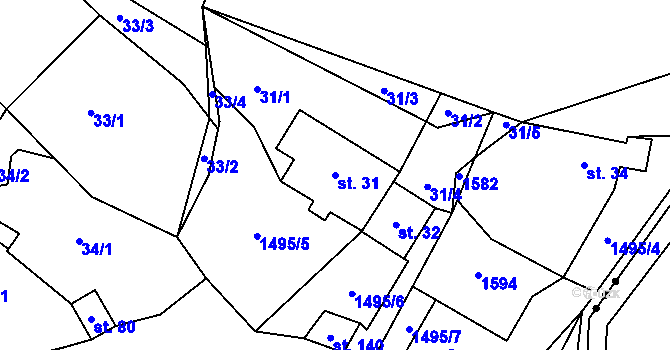 Parcela st. 31 v KÚ Vílanec, Katastrální mapa