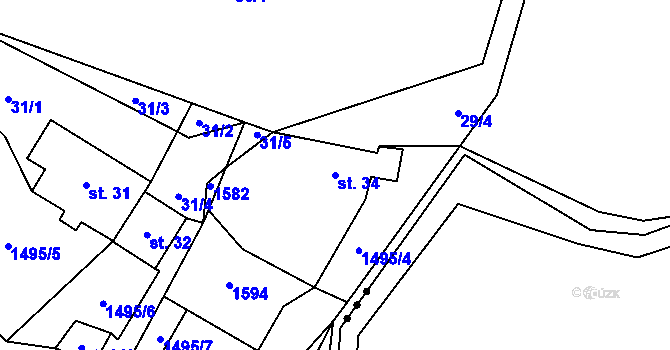 Parcela st. 34 v KÚ Vílanec, Katastrální mapa