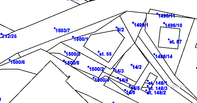 Parcela st. 55 v KÚ Vílanec, Katastrální mapa