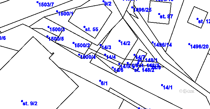 Parcela st. 14/4 v KÚ Vílanec, Katastrální mapa