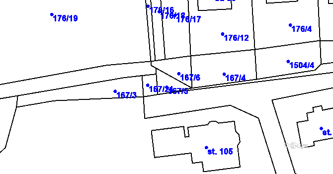 Parcela st. 167/5 v KÚ Vílanec, Katastrální mapa