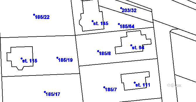 Parcela st. 185/8 v KÚ Vílanec, Katastrální mapa