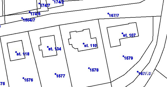 Parcela st. 110 v KÚ Vílanec, Katastrální mapa