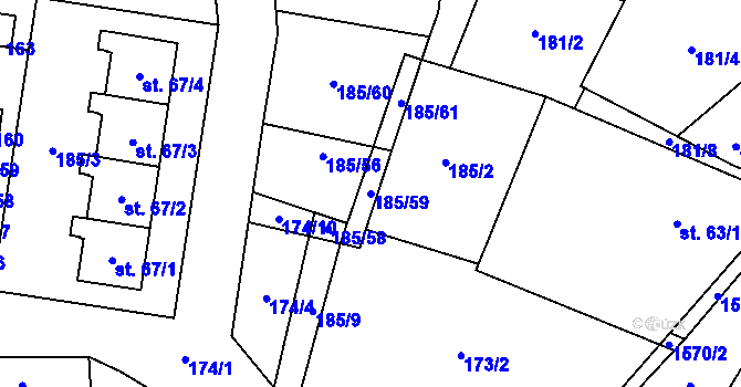 Parcela st. 185/59 v KÚ Vílanec, Katastrální mapa