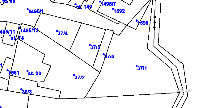 Parcela st. 37/6 v KÚ Vílanec, Katastrální mapa