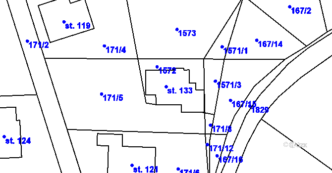 Parcela st. 133 v KÚ Vílanec, Katastrální mapa
