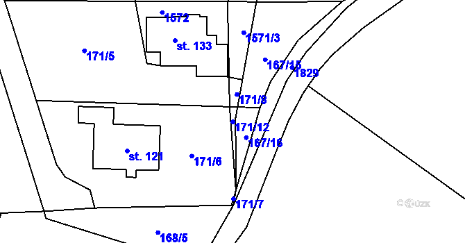 Parcela st. 171/12 v KÚ Vílanec, Katastrální mapa