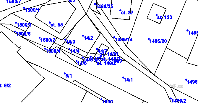 Parcela st. 148/1 v KÚ Vílanec, Katastrální mapa