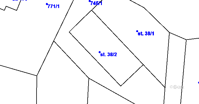 Parcela st. 38/2 v KÚ Vilantice, Katastrální mapa