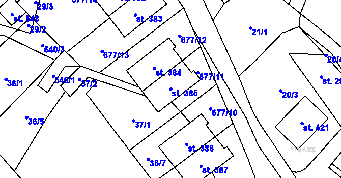 Parcela st. 385 v KÚ Vilémov u Šluknova, Katastrální mapa