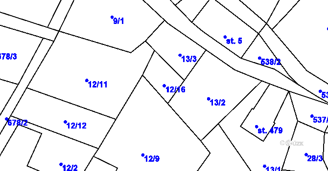 Parcela st. 12/16 v KÚ Vilémov u Šluknova, Katastrální mapa