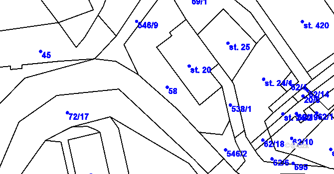 Parcela st. 58 v KÚ Vilémov u Šluknova, Katastrální mapa