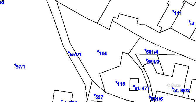 Parcela st. 114 v KÚ Vilémov u Šluknova, Katastrální mapa