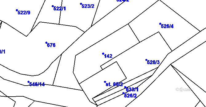 Parcela st. 142 v KÚ Vilémov u Šluknova, Katastrální mapa