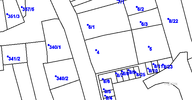 Parcela st. 4 v KÚ Vilémov u Kadaně, Katastrální mapa