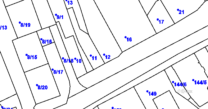 Parcela st. 12 v KÚ Vilémov u Kadaně, Katastrální mapa