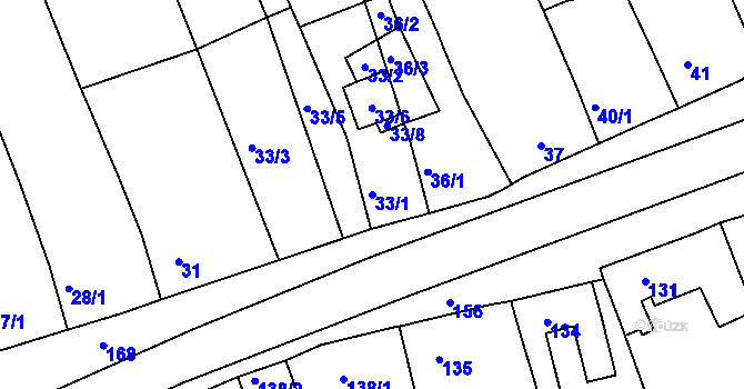 Parcela st. 33/1 v KÚ Vilémov u Kadaně, Katastrální mapa