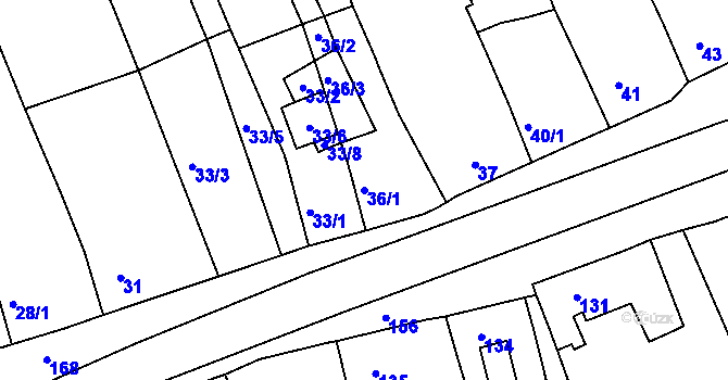 Parcela st. 36/1 v KÚ Vilémov u Kadaně, Katastrální mapa