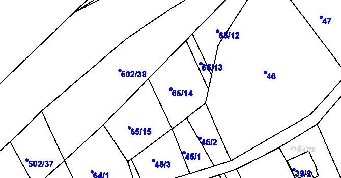 Parcela st. 65/14 v KÚ Vilémov u Kadaně, Katastrální mapa