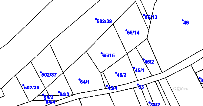 Parcela st. 65/15 v KÚ Vilémov u Kadaně, Katastrální mapa