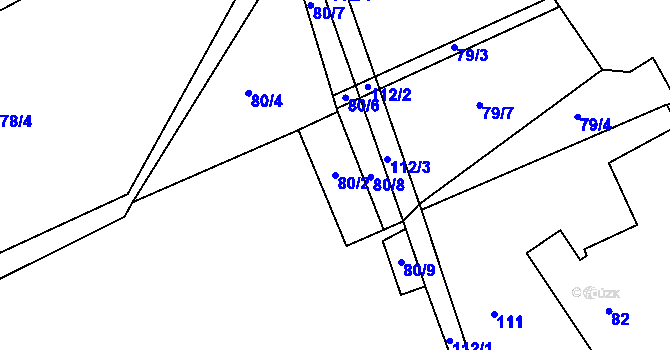 Parcela st. 80/2 v KÚ Vilémov u Kadaně, Katastrální mapa