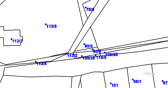 Parcela st. 80/5 v KÚ Vilémov u Kadaně, Katastrální mapa