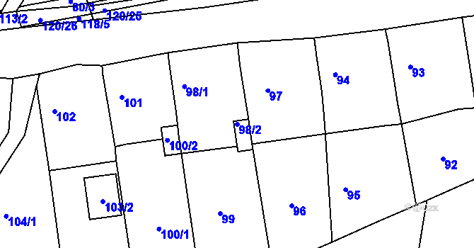 Parcela st. 98/2 v KÚ Vilémov u Kadaně, Katastrální mapa