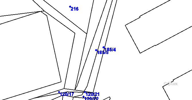 Parcela st. 185/5 v KÚ Vilémov u Kadaně, Katastrální mapa