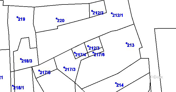 Parcela st. 212/3 v KÚ Vilémov u Kadaně, Katastrální mapa
