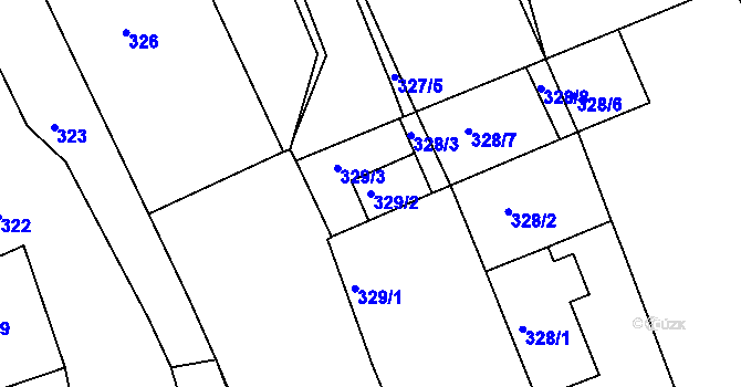 Parcela st. 329/2 v KÚ Vilémov u Kadaně, Katastrální mapa