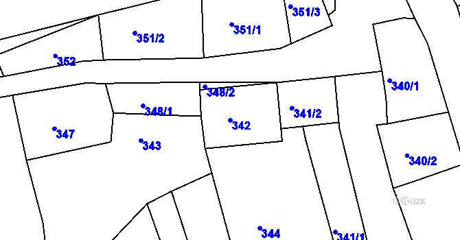 Parcela st. 342 v KÚ Vilémov u Kadaně, Katastrální mapa
