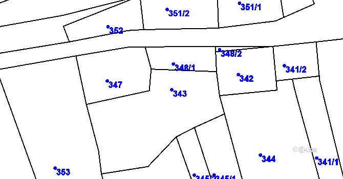 Parcela st. 343 v KÚ Vilémov u Kadaně, Katastrální mapa