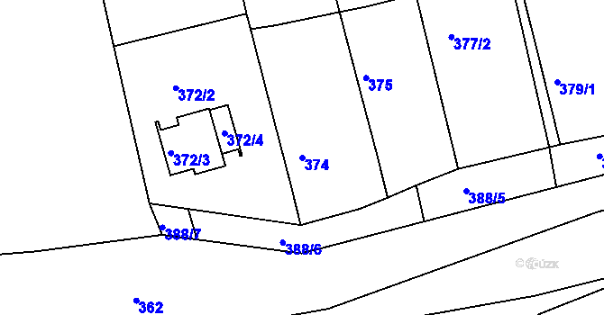 Parcela st. 374 v KÚ Vilémov u Kadaně, Katastrální mapa