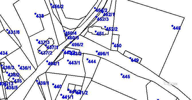 Parcela st. 496 v KÚ Vilémov u Kadaně, Katastrální mapa