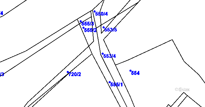 Parcela st. 553/4 v KÚ Vilémov u Kadaně, Katastrální mapa