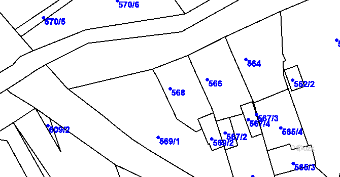 Parcela st. 568 v KÚ Vilémov u Kadaně, Katastrální mapa
