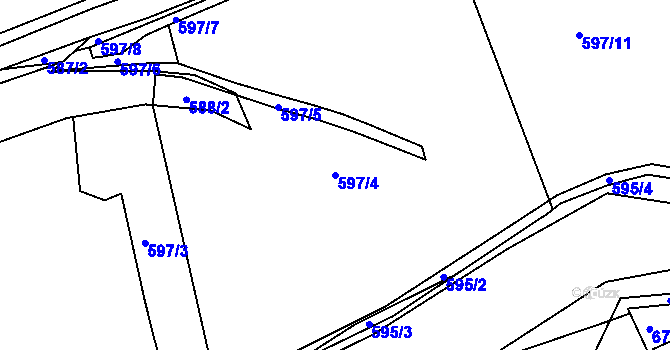 Parcela st. 597/4 v KÚ Vilémov u Kadaně, Katastrální mapa