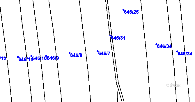 Parcela st. 646/7 v KÚ Vilémov u Kadaně, Katastrální mapa