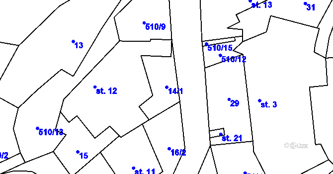 Parcela st. 14/1 v KÚ Hostovlice, Katastrální mapa