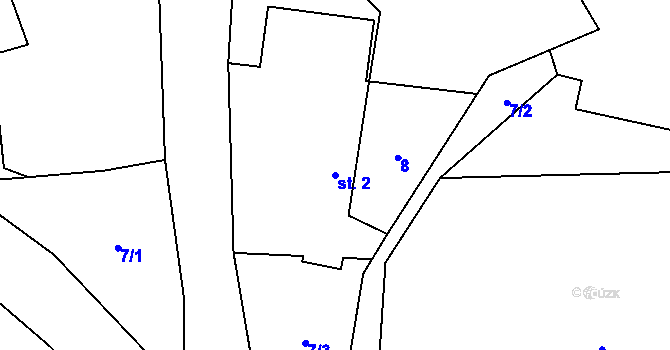 Parcela st. 2 v KÚ Zhoř u Vilémova, Katastrální mapa