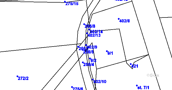 Parcela st. 402/9 v KÚ Ždánice u Vilémova, Katastrální mapa
