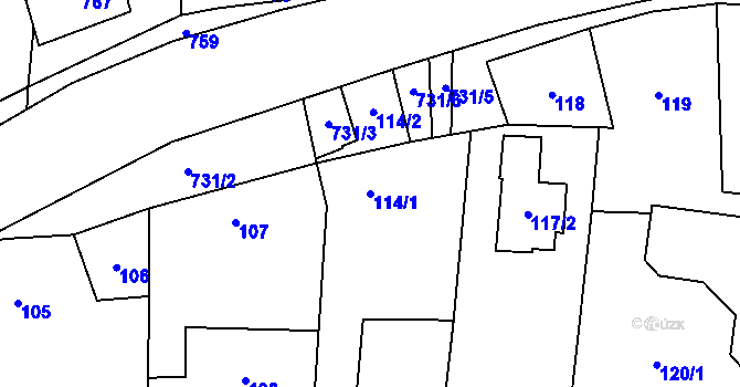 Parcela st. 114/1 v KÚ Olbramice u Vilémova, Katastrální mapa