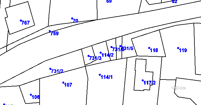 Parcela st. 114/2 v KÚ Olbramice u Vilémova, Katastrální mapa