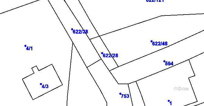 Parcela st. 622/28 v KÚ Olbramice u Vilémova, Katastrální mapa
