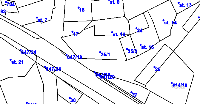 Parcela st. 25/1 v KÚ Vilémovice u Ledče nad Sázavou, Katastrální mapa