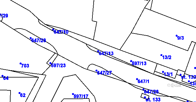 Parcela st. 647/13 v KÚ Vilémovice u Ledče nad Sázavou, Katastrální mapa