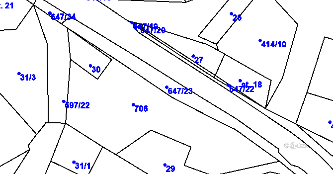 Parcela st. 647/23 v KÚ Vilémovice u Ledče nad Sázavou, Katastrální mapa