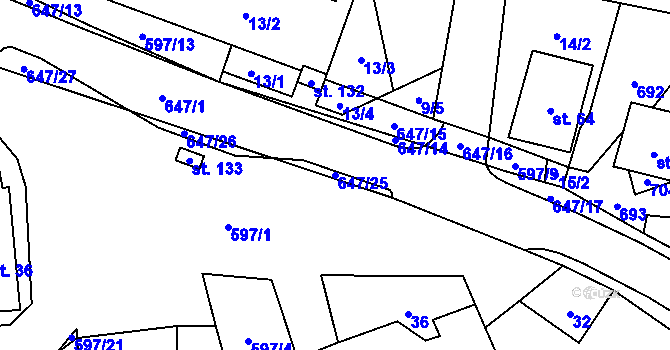 Parcela st. 647/25 v KÚ Vilémovice u Ledče nad Sázavou, Katastrální mapa